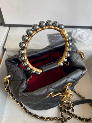 Chanel Grey Pearl Bracelet Bucket Bag Lambskin AS2608 Black - Default Title - View 3