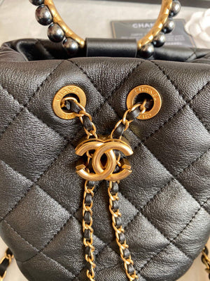Chanel Grey Pearl Bracelet Bucket Bag Lambskin AS2608 Black - Default Title - View 6