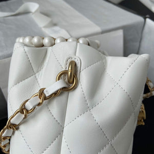 Chanel Pearl Bracelet Bucket Bag Lambskin AS2608 White - Default Title - View 5