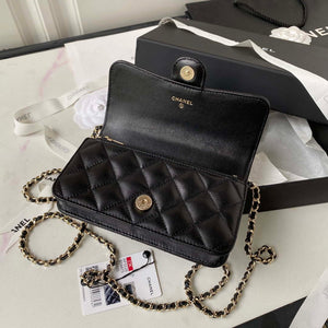 Chanel Phone Holder with Chain CC Lambskin & Gold-Tone Metal AP3226 Black - Default Title - View 6