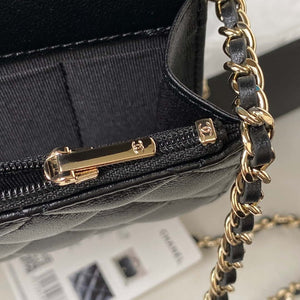Chanel Phone Holder with Chain CC Lambskin & Gold-Tone Metal AP3226 Black - Default Title - View 8