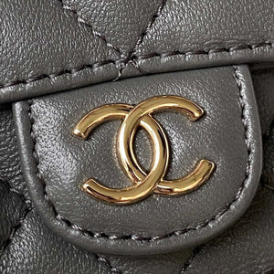 Chanel Phone Holder with Chain CC Lambskin & Gold-Tone Metal AP3226 Gray - Default Title - View 2