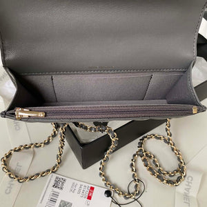 Chanel Phone Holder with Chain CC Lambskin & Gold-Tone Metal AP3226 Gray - Default Title - View 7