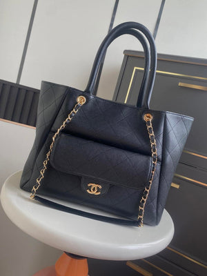 Chanel Shopping Bag Grained Calfskin & Gold-Tone Metal AS6024 Black - Default Title - View 1