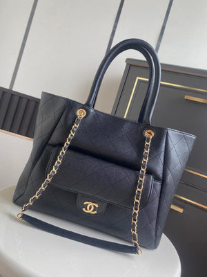 Chanel Shopping Bag Grained Calfskin & Gold-Tone Metal AS6024 Black - Default Title - View 2