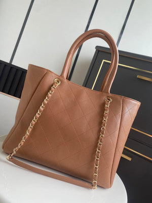 Chanel Shopping Bag Grained Calfskin & Gold-Tone Metal AS6024 Brown - Default Title - View 3