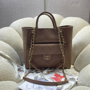 Chanel Shopping Bag Grained Calfskin & Gold-Tone Metal AS6024 Light Brown - Default Title - View 1
