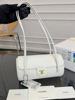 Chanel Small Bowling Bag Grained Shiny Calfskin AS6143 Whtie - Default Title - View 1