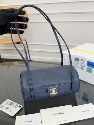 Chanel Small Bowling Bag Grained Shiny Calfskin AS6143 navy Blue - Default Title - View 1