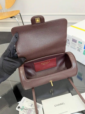Chanel Small Bowling Bag Grained Shiny Calfskin AS6143 Dark Brown - Default Title - View 7