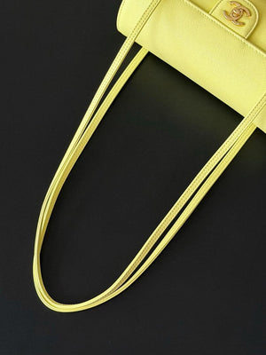 Chanel Small Bowling Bag Grained Shiny Calfskin & Gold-Tone Metal AS6143 Yellow - Default Title - View 6
