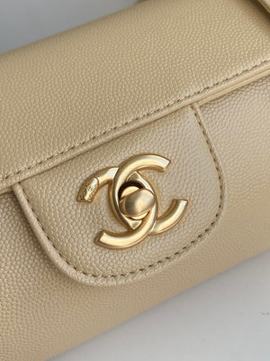 Chanel Small Bowling Bag Grained Shiny Calfskin & Gold-Tone Metal AS6143 Dark Beige - Default Title - View 4