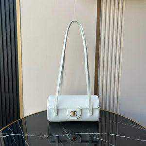 Chanel Small Bowling Bag Grained Shiny Calfskin & Gold-Tone Metal AS6143 Light Blue - Default Title - View 1