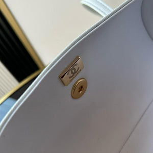 Chanel Small Bowling Bag Grained Shiny Calfskin & Gold-Tone Metal AS6143 Light Blue - Default Title - View 9