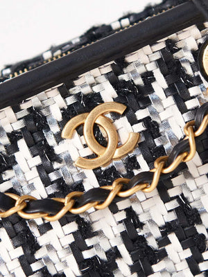 Chanel AS3768 Small Camera Case Lambskin Viscose Weaving White & Black - Default Title - View 2