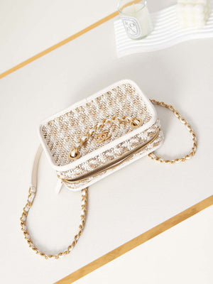 Chanel AS3768 Small Camera Case Lambskin Viscose Weaving White Gold & Beige - Default Title - View 4