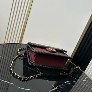 Chanel Small Flap Bag Lambskin Braided Calfskin & Gold-Tone Metal AS2496 Wine Red - Default Title - View 4