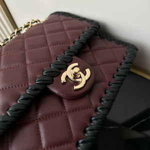 Chanel Small Flap Bag Lambskin Braided Calfskin & Gold-Tone Metal AS2496 Wine Red - Default Title - View 5