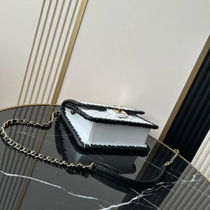 Chanel Small Flap Bag Lambskin Braided Calfskin & Gold-Tone Metal AS2496 White - Default Title - View 3