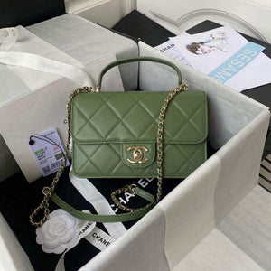 Chanel Small Flap Bag With top Handle Calfskin CC AS2680 Green - Default Title - View 1