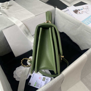 Chanel Small Flap Bag With top Handle Calfskin CC AS2680 Green - Default Title - View 4