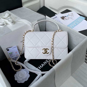 Chanel Small Flap Bag With top Handle Calfskin CC AS2680 White - Default Title - View 1