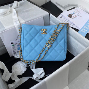 Chanel Small Hobo Bag Grained Calfskin Gold AS3223 Blue - Default Title - View 1