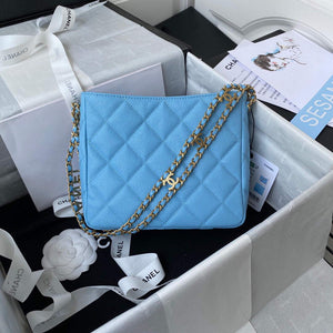 Chanel Small Hobo Bag Grained Calfskin Gold AS3223 Blue - Default Title - View 2