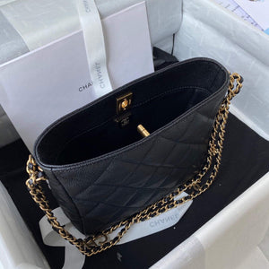 Chanel Small Hobo Bag Grained Calfskin Gold AS3223 Black - Default Title - View 7