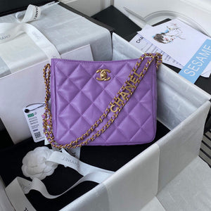 Chanel Small Hobo Bag Lambskin Gold AS3223 Purple - Default Title - View 1