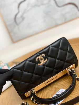 Chanel Small Trendy CC Flap Bag With Top Handle Lambskin bag A92236 Black Gold Round - Default Title - View 3