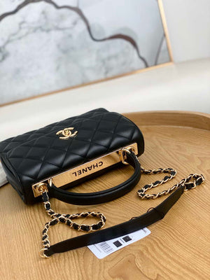 Chanel Small Trendy CC Flap Bag With Top Handle Lambskin bag A92236 Black Gold Round - Default Title - View 4