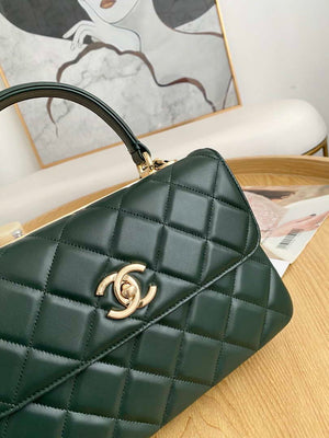 Chanel Small Trendy CC Flap Bag With Top Handle Lambskin bag A92236 Dark Green Gold - Default Title - View 3