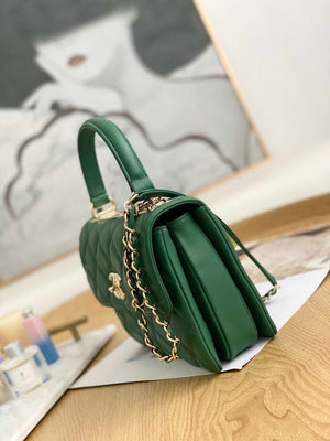 Chanel Small Trendy CC Flap Bag With Top Handle Lambskin bag A92236 Green Gold - Default Title - View 4