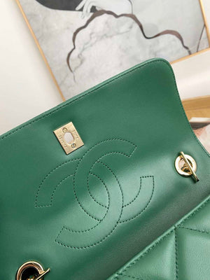 Chanel Small Trendy CC Flap Bag With Top Handle Lambskin bag A92236 Green Gold - Default Title - View 7