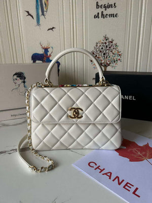 Chanel Trendy 24C Flap Bag With Top Handle Lambskin bag A92236 White Multicolor Logo - Default Title - View 1