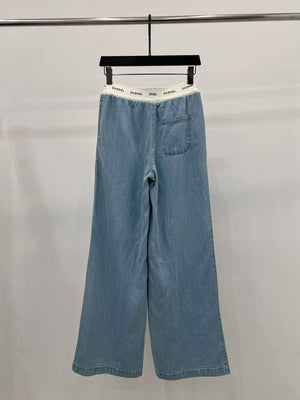 Chanel Women Fashion Contrast color drawstring Tencel denim wide-leg pants Jeans C58800 - S - View 2