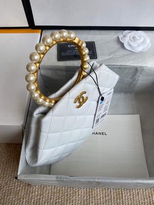 Chanel Women's Bag Sheepskin Pearl Handle Evening Bag Handbag AS2609 White - Default Title - View 3