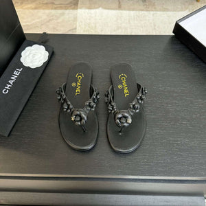Chanel Women's Camellia Flip Flop Sandals Lambskin C92583 - 35 - View 1