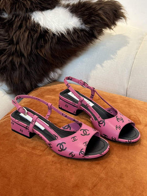 Chanel Women's Sandals G38969 Chanel Designer Heel 35mm C90240 Printed Lambskin Pink Black - 35 - View 9