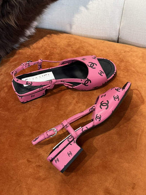 Chanel Women's Sandals G38969 Chanel Designer Heel 35mm C90240 Printed Lambskin Pink Black - 35 - View 7