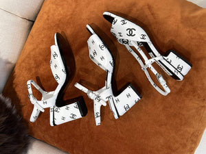 Chanel Women's Sandals G38969 Printed Lambskin White with Black C90242 - 35 / 35mm - View 9