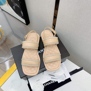 Chanel Women's Sandals G38423 Satin Imitation Pearls C90245 - 35 - View 3