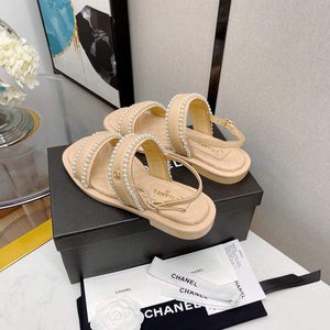 Chanel Women's Sandals G38423 Satin Imitation Pearls C90245 - 35 - View 4