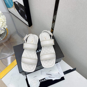 Chanel Women's Sandals G38423 Satin Imitation Pearls C90246 White - 35 - View 3