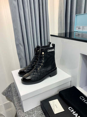 Chanel Women's Shoes G39162 Y55902 94305 Ankle Boots Lace-Ups 189734 - 35 - View 3