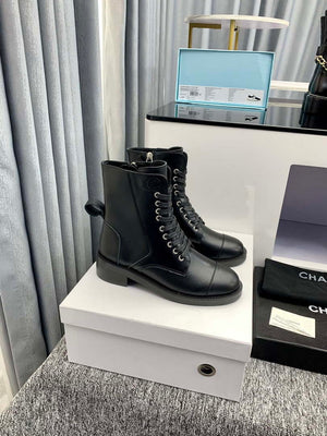 Chanel Women's Shoes G39162 Y55902 94305 Ankle Boots Lace-Ups 189743 - 35 - View 9
