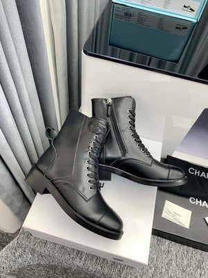 Chanel Women's Shoes G39162 Y55902 94305 Ankle Boots Lace-Ups 189743 - 35 - View 1