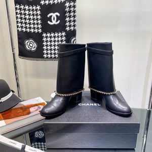 Chanel Women's Shoes G39345 X56709 94305Classcal Chain Hight Boots 190784 - 35 - View 4