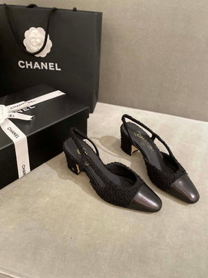 Chanel Women's G31318 Slingbacks Goatskin Grosgrain Sandals Shoes C91004 - Euro 35=US 4 - View 1